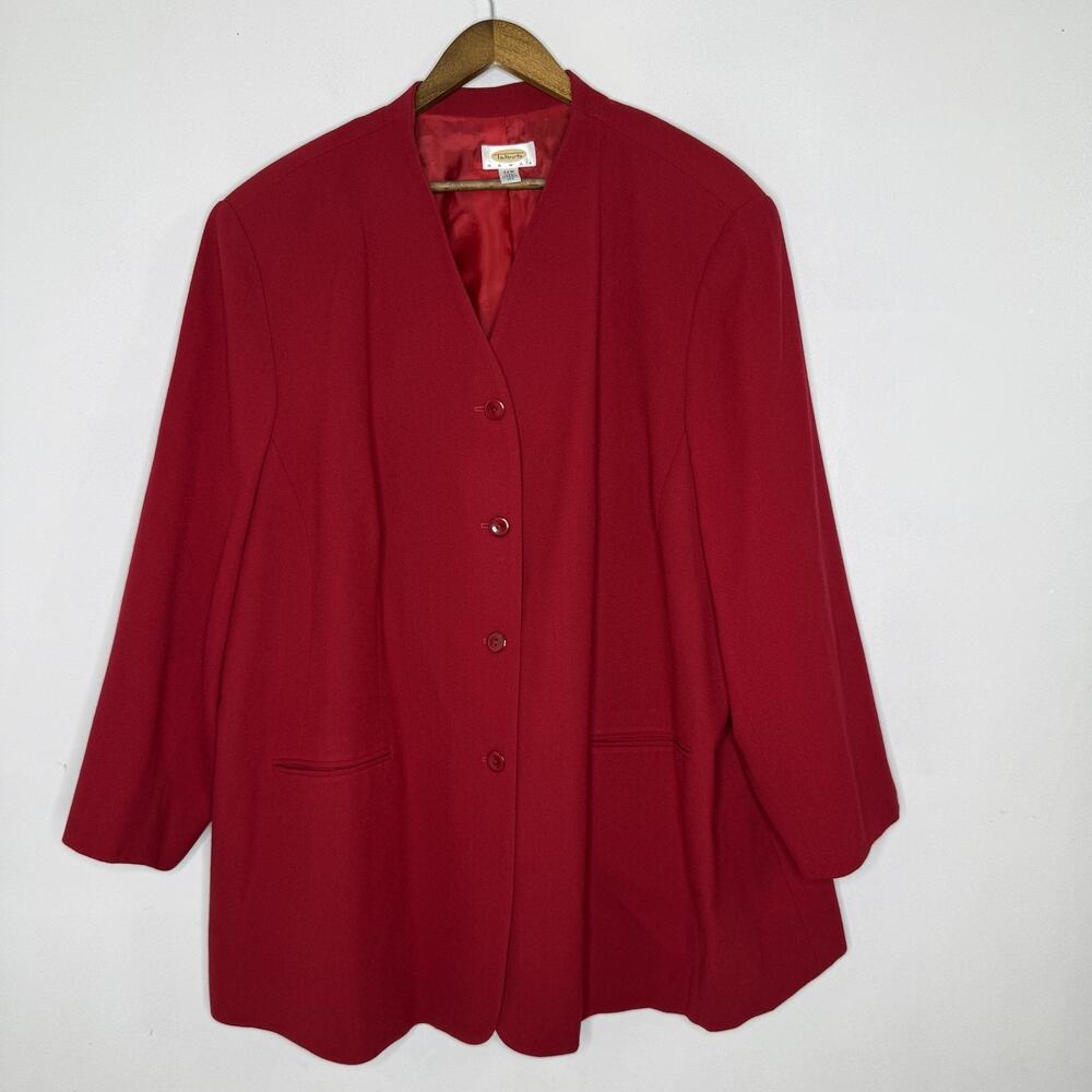 Talbots Blazer Womens 24W Red Wool Long Four Button Lined Jacket Plus Career